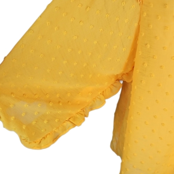 Anthropologie Longsleeve Yellow Dot Ruffle Crisscross Blouse, M - Picture 2 of 9